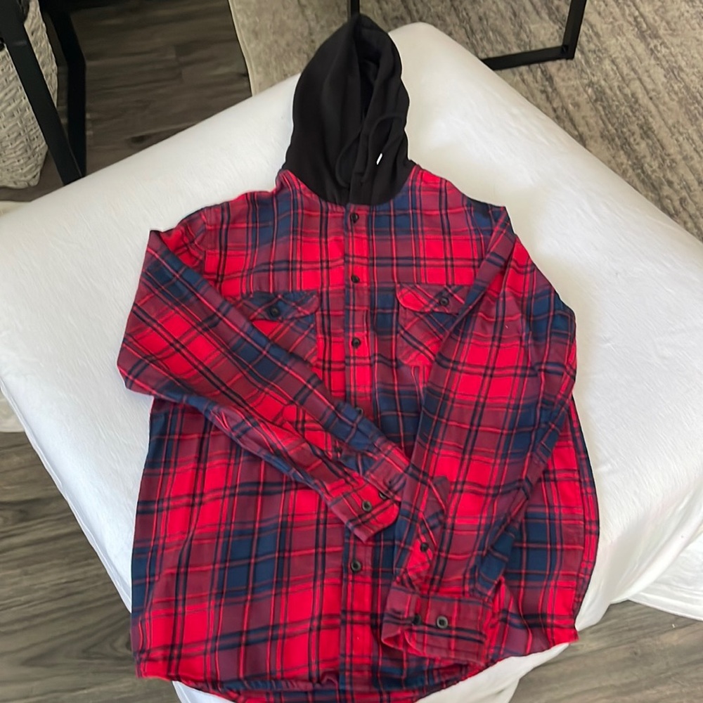 Button up flannel hoodie, good condition, never worn